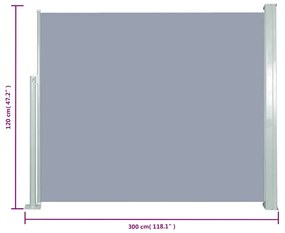 Toldo lateral retrátil 120x300 cm cinzento