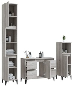 3 pcs Conjunto móveis casa de banho madeira proc. cinza sonoma