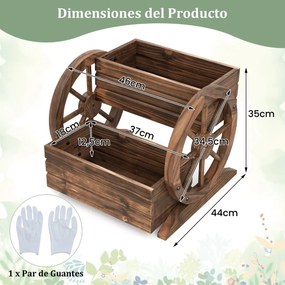 Floreira de Jardim com Rodas, 46 x 44 x 35 cm, 2 Níveis, Castanho