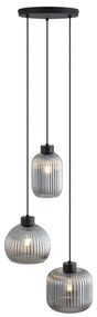 Candeeiro suspenso de design preto com vidro fumado e 3 luzes - Ana Design