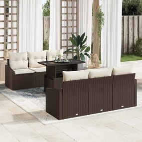 vidaXL Conjunto de sofá de jardim de 7 peças com almofadas marrons em rattan sintético