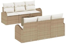Conjunto de Sofás de Jardim vidaXL de 7 Peças com Almofadas Bege Rattan Poli