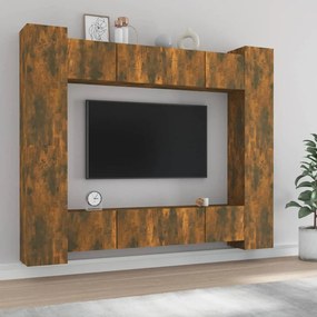 Conjunto móveis de TV 8 pcs madeira processada carvalho fumado