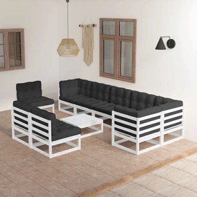 vidaXL 10 pcs conjunto lounge de jardim c/ almofadões pinho maciço
