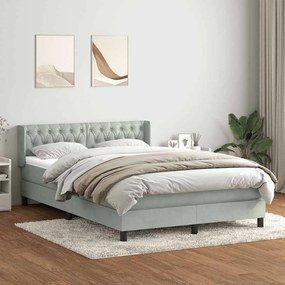 vidaXL Cama com molas/colchão 140x220 cm veludo cinzento-claro