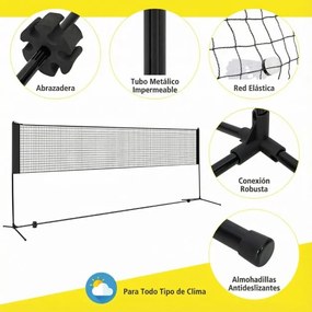Rede de Badminton 420 cm Portátil Ajustável em Altura com Postes, Bolsa de Transporte e 2 Penas para Interior e Exterior Preta