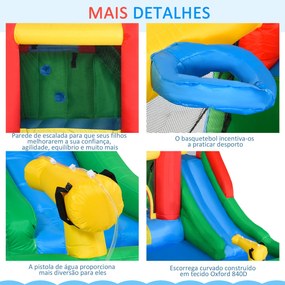 Outsunny Castelo Insuflável com Escorrega Trampolim Piscina e Pistola de Água para Crianças acima de 3 Anos com Inflador e Bolsa de Transporte para Interior Exterior 330x245x215cm Multicor