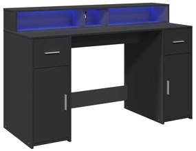 Secretária c/ luzes LED 140x55x91 cm derivados de madeira preto