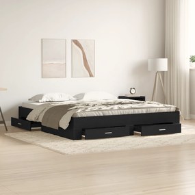 Cama com Gavetas vidaXL Carvalho Preto 180x200 cm Madeira de Engenharia