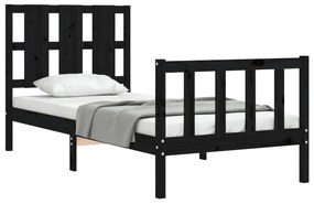 Estrutura de cama com cabeceira 90x200 cm madeira maciça preto