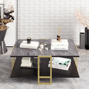 Mesa de Centro Polka – Dourada e Preta – 91,5 x 36,6 x 61,5 cm