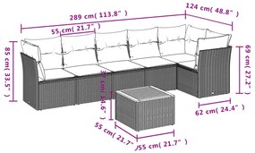 7 pcs conj. sofás jardim c/ almofadões vime PE bege misturado