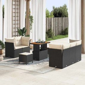 vidaXL Sofá de Jardim 8 Peças com Almofadas Preto Rattan Poli Acácia