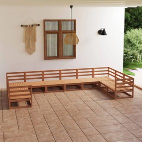 10 pcs conjunto lounge de jardim pinho maciço