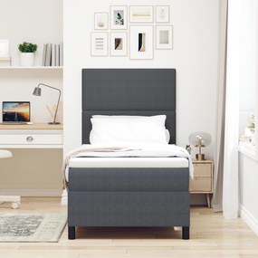 Cama Box Spring com Colchão Cinza Escuro 90x200 cm Tecido Veludo Cordu
