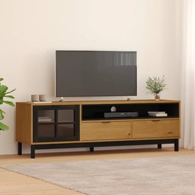 vidaXL Móvel de TV c/ porta de vidro FLAM 158x40x50 cm pinho maciço