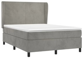 Cama com molas/colchão 140x200 cm veludo cinzento-claro