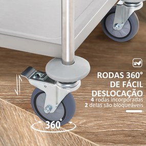 Carrinho Auxiliar com Rodas de Aço Inoxidável Carrinho de Cozinha com 2 Prateleiras e 2 Pegas 70,5x40,5x81 cm Prata