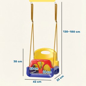 Balanço Infantil 3 em 1 para Interior e Exterior Corda Ajustável e Cinto de Segurança Idade 9-36 Meses Azul