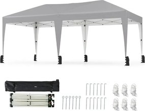Tenda dobrável 590 x 305 x 266 cm exterior com estacas, cordas de fixação, sacos de areia e rodas para 6-8 pessoas festas, eventos, feiras Cinzenta
