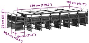 11 pcs conj. jantar jardim c/ almofadões vime PE bege misturado