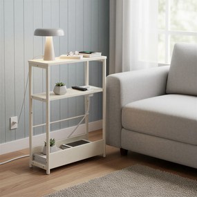 Mesa de apoio ou mesa cabeçeira estreita com 3 prateleiras com porta-revistas 18 x 45 x 58 cm branco creme
