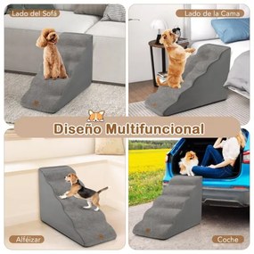 Rampa de espuma para cães Escada de 5 níveis para animais de estimação com cobertura lavável Base antiderrapante Cinzento