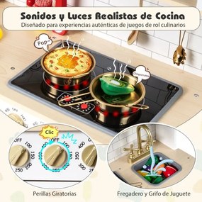 Cozinha de brincar em madeira para crianças com luzes e sons realistas 85 x 29 x 88 cm Branco