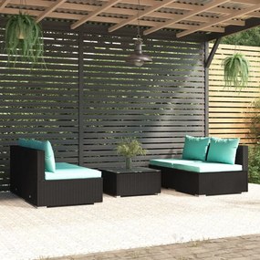 vidaXL 5 pcs conjunto lounge de jardim c/ almofadões vime PE preto