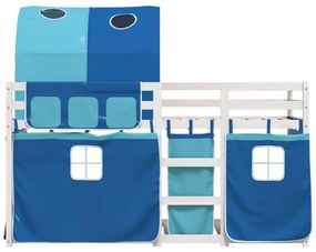 Beliche com cortinas 90x190 cm madeira de pinho maciça azul