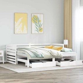 Sofá-cama c/ gavetas 90x200cm madeira de pinho maciça branco