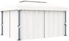 Gazebo com cortina 4x3 m alumínio branco nata