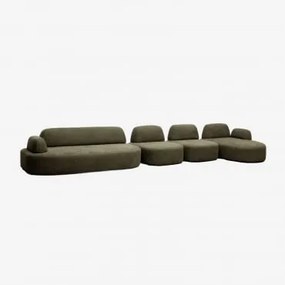 Sofá Modular Chaise Longue Direito De 4 Peças Com Módulo De Canto Estofado Giorgia Tecido Verde Exército - Sklum