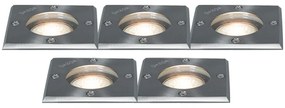 Conjunto de 5 Focos de Chão IP65 em Aço - Basic Square