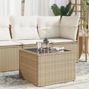 vidaXL Mesa de jardim com tampo de vidro 55x55x37 cm vime PE bege