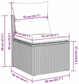 7 pcs conjunto de sofás p/ jardim com almofadões vime PE bege