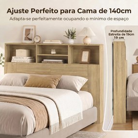 Cabeceira de Cama 140 cm com Arrumação e 4 Compartimentos Abertos, Carvalho