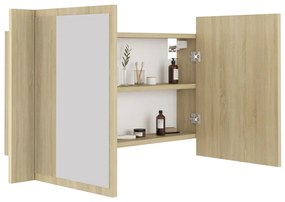 Armário espelhado casa de banho LED acrílico carvalho sonoma