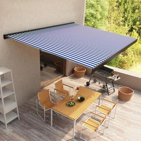 vidaXL Toldo motorizado com caixa 350x250 cm azul e branco