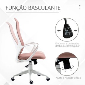 Cadeira de Escritório Ergonómica com Altura Ajustável Função de Inclinação e Encosto Alto 62x56x110-119,5 cm Rosa