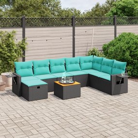 vidaXL 9 pcs conjunto de sofás p/ jardim c/ almofadões vime PE preto