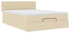 Cama Otomana com Colchão &amp; LEDs Creme 140x200 cm Tecido