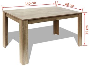 Mesa de jantar 140x80x75 cm carvalho