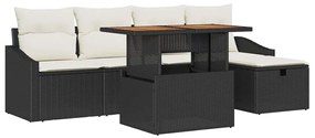 Conjunto de Sofá de Jardim de 6 Peças com Almofadas Pretas em Rattan S