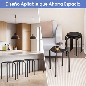 Conjunto de 6 Bancos Empilháveis, 30 x 30 x 44,5 cm, Estrutura Metálica Resistente, Preto