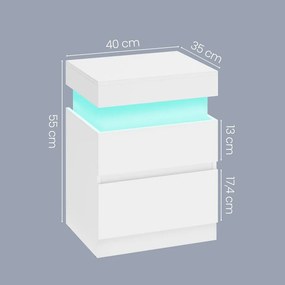 Mesa de cabeceira com base de carregamento e com iluminação 35 x 40 x 55 cm Branca