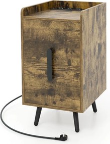 Mesinha de cabeceira, Mesa apoio 40 x 32 x 60 cm com 2 gavetas com estação de carregamento, pés de metal Café