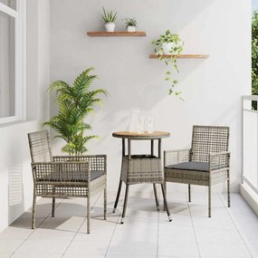vidaXL Conjunto de Jantar de Jardim 3 Peças Cinza em Poliratan