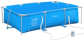 Outsunny Piscina Desmontável Tubular 291x190x75cm com Depuradora de Cartucho Piscina Retangular de Exterior para Adultos e Crianças 3600L Azul