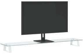 Suporte para monitor 100x20x8 cm vidro temperado e metal branco